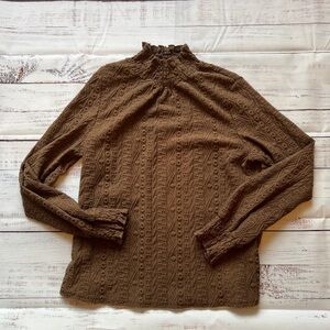 Brown Eyelet Mock Turtle Top
